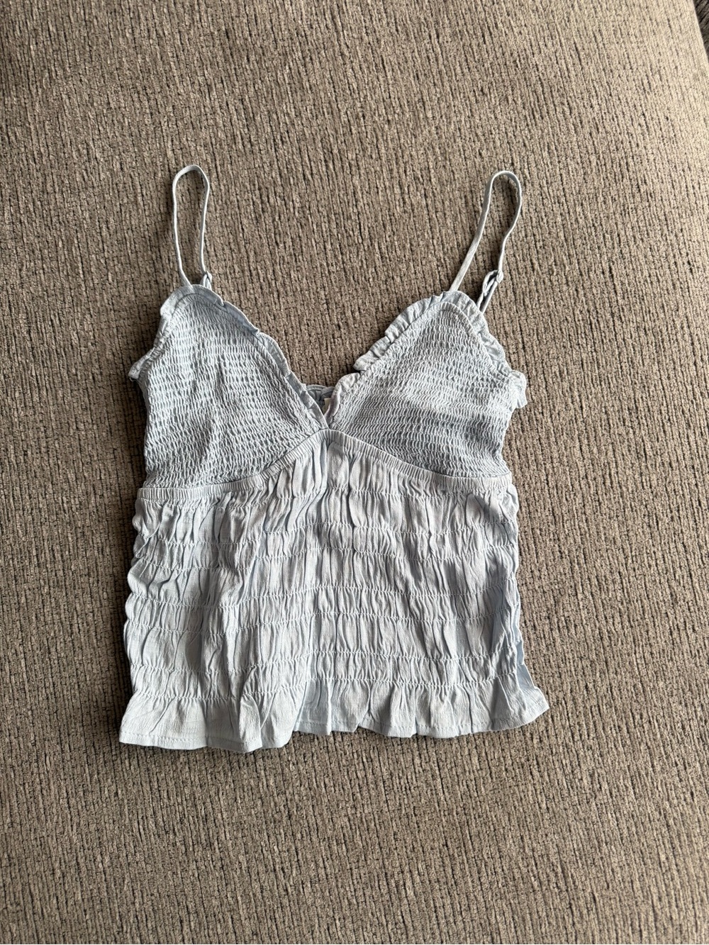 Light Blue Smocked Spaghetti Strap Cami Top